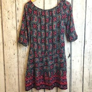 As U Wish multicolored Paisley print scoop neck 3/4 sleeve cottagecore dress